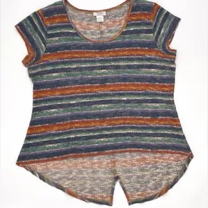 Vintage Retro Wrangler Earthy Striped Textured High Low Hem Knit Tee Small thumbnail 4