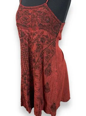 Vintage Step In Style Red & Black Embroidered Dress thumbnail 12
