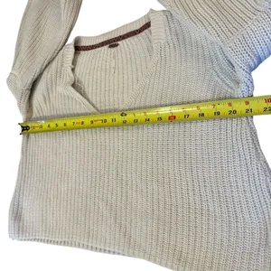 Free People Damsel Boxy Cream Chunky Knit Sweater Bell Sleeve Womens Small thumbnail 8