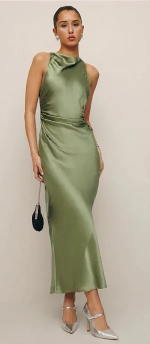 NWT Reformation Casette Silk Maxi Dress Green Size 8 thumbnail 1