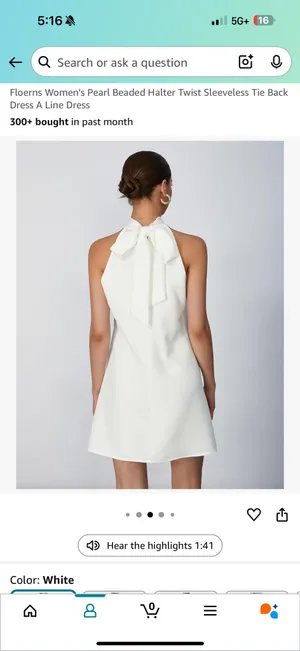 White Halter Neck Pearl Dress Size M thumbnail 3