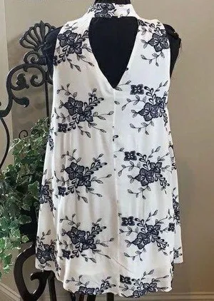 Vestique White Flowy Dress with Navy Floral Pattern thumbnail 1