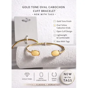 Gold Tone Yellow Oval Cabochon Open Cuff Bracelet Crystal Accent NWT thumbnail 2