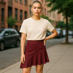 Charlotte Russe Burgundy Faux Suede Flounce Skirt Asymmetrical NWT Small Western thumbnail 3