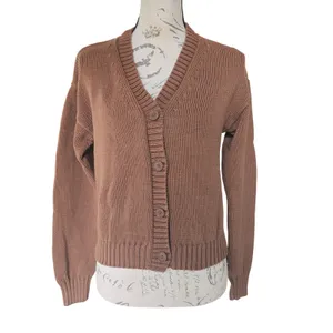 GAP Brazen Brown Cotton Linen Shaker Stitch V-Neck Cardigan Sweater‎ S 802439-02 thumbnail 2