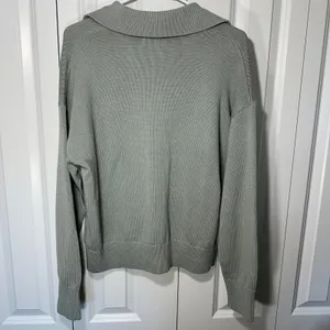 NWT Old Navy Polo Sweater Women M Silver Sage V-Neck Collared Shaker Knit Cotton thumbnail 6