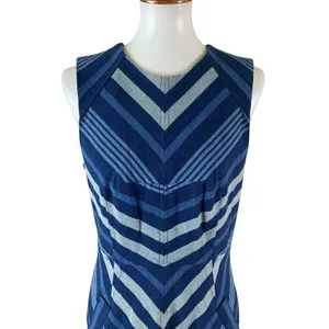 Maeve Blue Chevron Fit And Flare Sleeveless Casual Summer Midi Dress Cotton‎ 10 thumbnail 2