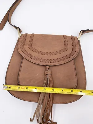 Franco Sarto Tan Faux Suede Leather Crossbody Saddle Bag Purse Fringe Boho thumbnail 11