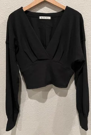 Free People We the Free All Nighter Long Sleeve Surplice Crop Top Size Medium thumbnail 6