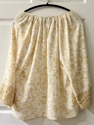 Rafaella Cream Floral Tie-Neck Women's Top size L NWT thumbnail 2