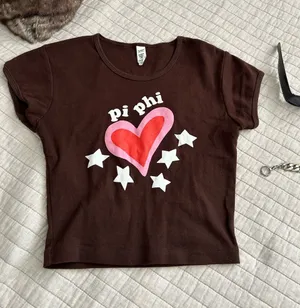 Los Angeles apparel brown rib cotton pi phi heart graphic, baby Tee cropped thumbnail 1