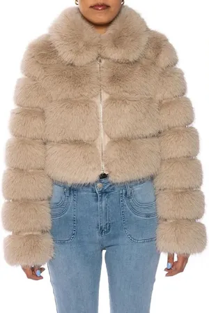 AZALEA WANG Khokho Faux Fur Cropped Jacket thumbnail 1