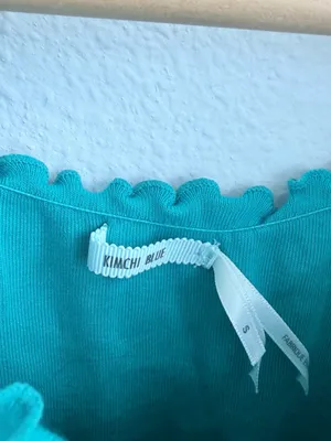 Kimchi Blue Turquoise Ruffle Trim Baby Tee Cottagecore Top thumbnail 3