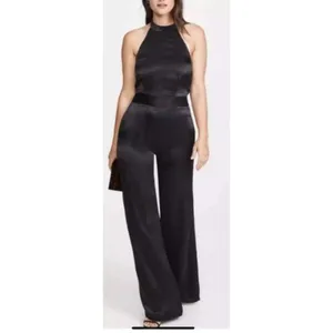 USA Made MISA Black‎ Satin Special Occasion Backless Jumpsuit Wide Leg Sandra thumbnail 4