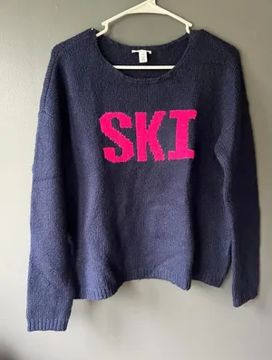 Tribal Jeans Navy Blue Ski Sweater Medium thumbnail 1