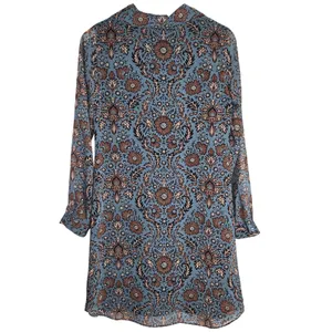 Cabi Women Dress XS Blue Floral Print Long Sleeve V‎ Neck Shift thumbnail 2