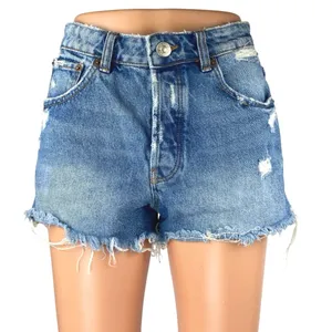 Zara Women's Blue Distressed Cut-Off High Waisted Denim Jean Shorts Size 2 thumbnail 1