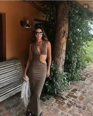 ZARA dress cut out midi maxi fitted wedding party coctail thumbnail 5