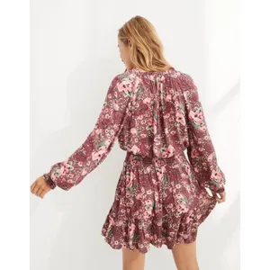 Aerie Floral Printed Long Sleeve Mini Dress Medium Women’s Pink 1172 thumbnail 5