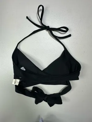 Aries Black Wrap Halter Bikini Set XS Two-Piece Swimsuit Textured White Bottom thumbnail 4
