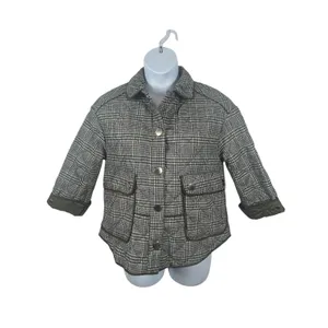 Zara Oversized Plaid Utility Coat Jacket Medium Green Gray Check thumbnail 8