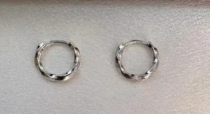 15mm Small Twist Silver Hoop Earrings for Men Women,Punk Hip Hop Unisex Style thumbnail 1
