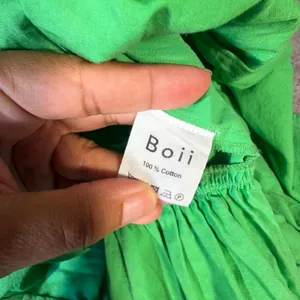 BOII Green Smocked Puff Sleeve Maxi Dress XS Cotton Tiered Ruffle Cottagecore thumbnail 5
