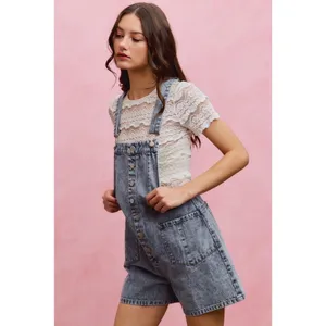 SO ME Denim Washed On Front With Adjustable Strap Romper thumbnail 5