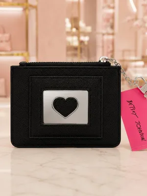 Betsey Johnson Black Heart Zip Card Holder Keychain Wallet NWT thumbnail 5