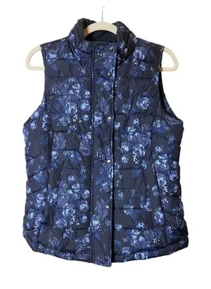 Gap Womens Warmest Outdoor Puffer Quilted Blue Floral Zip‎ Vest Sz S thumbnail 1