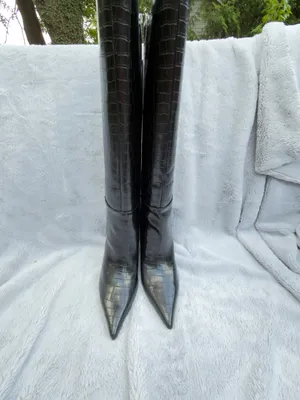 GUESS, Gressa3-Wc, Black boots crocodile print, 9.5 wide calf -new in box thumbnail 6