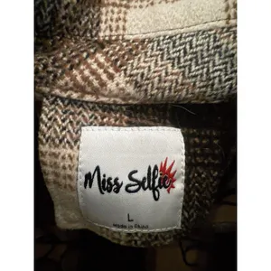 Miss‎ Selfie Plaid Shacket Jacket Button Up Front Size Large Brown thumbnail 3
