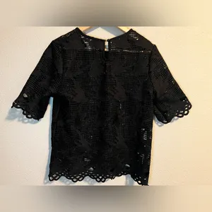 World Market black lace top blouse short sleeve unlined size S/M thumbnail 3