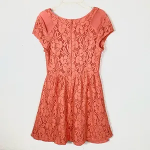 Anthro Orange Floral Embroidered Lace Mini A Line Dress thumbnail 6