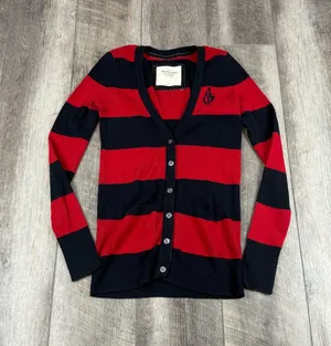 Abercrombie Red/Navy Stripe Cardigan thumbnail 1