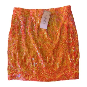 NWT MANER Women's Sequin‎ Bodycon Mini Skirt Orange Medium thumbnail 6