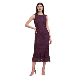 JS Collections Tea Length Fit Flare Sleeveless Bateau Neck Dress Purple 12 thumbnail 9