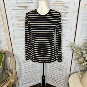 LAUREN RALPH LAUREN Black Gold Stripe Top Monogramed Arm Pocket Medium thumbnail 14
