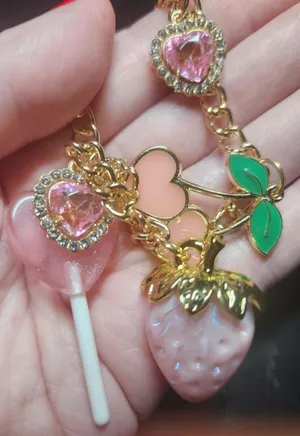 Coquette Charms Purse Chain ~ Kawaii Strawberry, Lollipop‎ & Strawberry Charms thumbnail 1