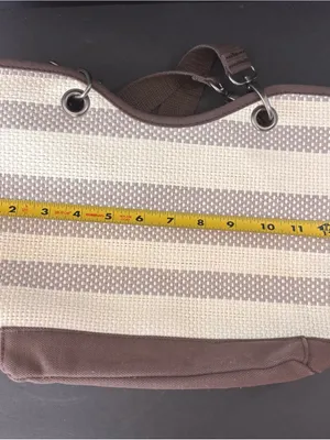 Thirty-One Canvas Crew Mini Taupe Straw Stripe Tote Bag Purse Beige Brown Bag thumbnail 9