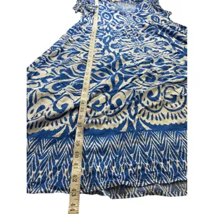 Umgee USA Blue‎ White Ikat Damask Ruffle Sleeve Midi Babydoll Dress Large B8620 thumbnail 8