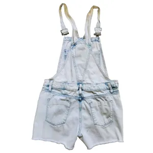 Mossimo Overalls Denim White Wash Women Size Small Distressed Shorts Hem Pockets thumbnail 2