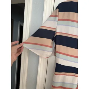Luxology Striped Faux Wrap Midi Dress Womens Large Navy Peach Flutter Sleeve EPC thumbnail 5