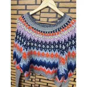 Free People‎ Home For The Holidays Gray Fair Aisle Sweater Size XS thumbnail 4