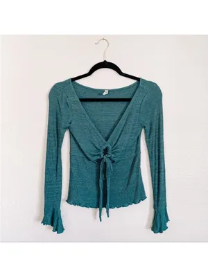 Free people say when metallic green long sleeve top thumbnail 4
