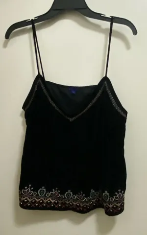 Aeropostale Womens Black Velvet Cami Tank Top XL 40” Embroidered V Neck Boho thumbnail 1