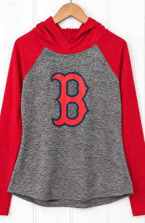 G-III 4Her Boston Red Sox Hoodie Women M Gray Red Raglan B Logo Pullover thumbnail 1
