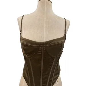 White Fox Olive Green Satin Corset Bustier Cami Top Adjustable Strap‎ Size XS thumbnail 2
