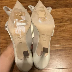 Jimmy Choo Staz Bow Mesh Pointed Pumps size 39.5 Ivory thumbnail 5