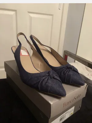Franco Sarto Denim Blue Knotted Slingback Pointed-Toe Heels thumbnail 2